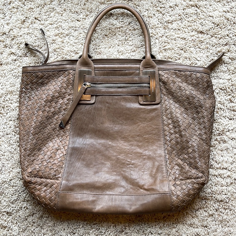 Francesco Biasia large tote bag with dust cover. Beautiful soft brown leather.